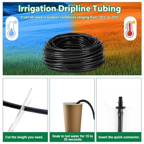 100FT Drip Line Kit Kalolary 1/4 Inch Hydroponics Dripline Hose