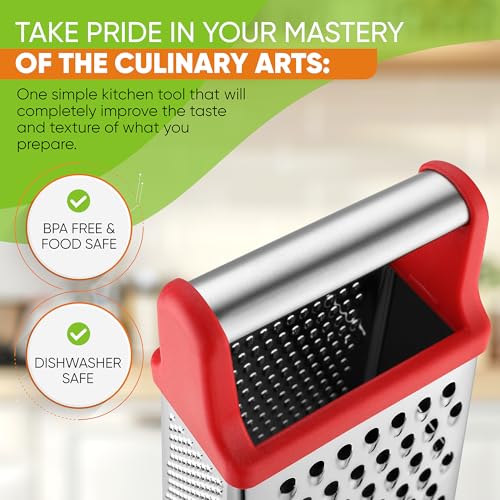 Spring Chef Stainless Steel XL Cheese Grater for Kitchen, Red - color: Red