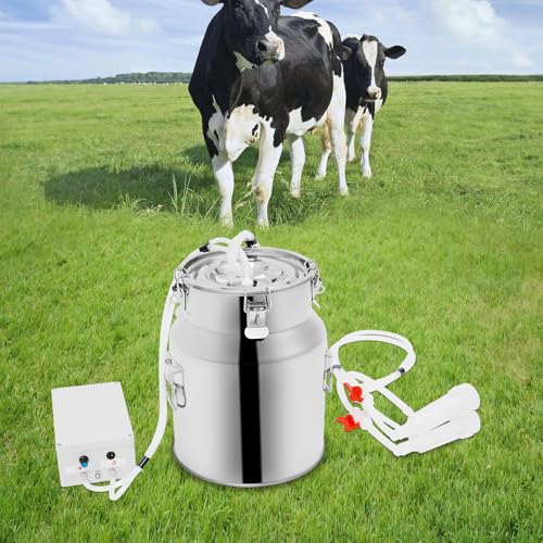 Milking Machine, 2.64 Gal Capacity 2-in-1 Pulsation Cow Milking Machines Adjustable Electric Cow Milker Portable Electric Goat Milk Machine w/Stainless Steel Milk Bucket for Family Farm (14L/ 3.7Gal) - size: 14L/ 3.7Gal