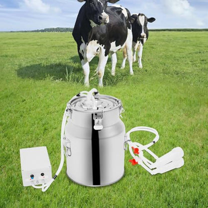 Milking Machine, 2.64 Gal Capacity 2-in-1 Pulsation Cow Milking Machines Adjustable Electric Cow Milker Portable Electric Goat Milk Machine w/Stainless Steel Milk Bucket for Family Farm (14L/ 3.7Gal) - size: 14L/ 3.7Gal