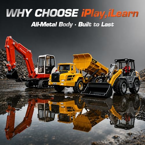 iPlay, iLearn Heavy Duty Construction Site Playset, Metal Dump Truck Digger