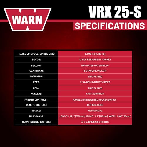 WARN VRX 25-S Powersport Winch for ATV & UTV with 2,500 lb Pulling Capacity - size: 2,500 lbs., style: Synthetic Rope