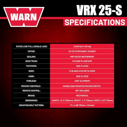 WARN VRX 25-S Powersport Winch for ATV & UTV with 2,500 lb Pulling Capacity - size: 2,500 lbs., style: Synthetic Rope