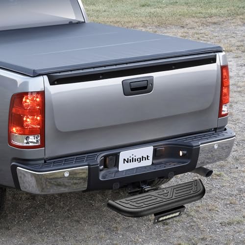 Nilight Aluminum Slip-Proof Nerf Steps 4Pcs Black for Pickup Trucks - color: Hitch Step w/Led Light