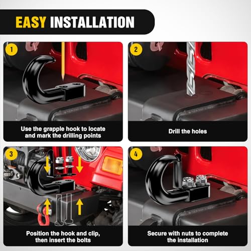 Nilight 2Pcs Bolt-On Tow Hooks with Spring Clip 10,000LBS 2Pcs Black Forged Recovery Tow Hooks Compatible with Jeep Ford Dodge Chevy GMC Toyota Pickup Truck - color: Bolt-On Tow Hooks
