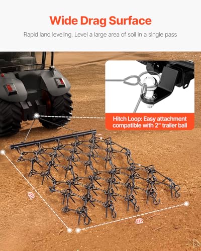 VEVOR Drag Harrow 4 ft x 4 ft Durable Chain Harrow with 69 Sharp Teeth - size: 4 x 4 ft