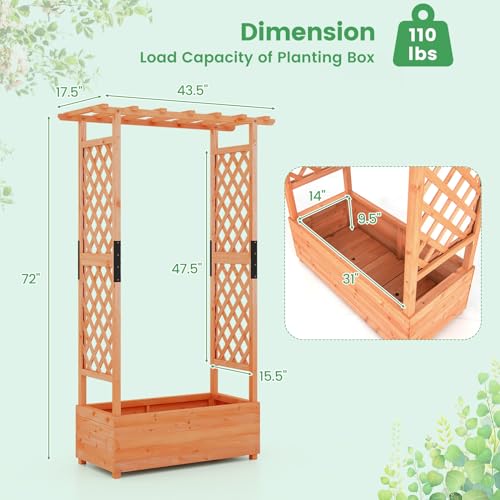 LDAILY Raised Garden Bed with Trellis, Above Ground Garden Bed with Hanging Roof, Side Trellis, & 4 Drainage Holes, Planter Box for Outdoor Climbing Plants Vines Flowers (1, 43.5"L x 17.5"W x 72"H) - size: 43.5" L x 17.5" W x 72" H
