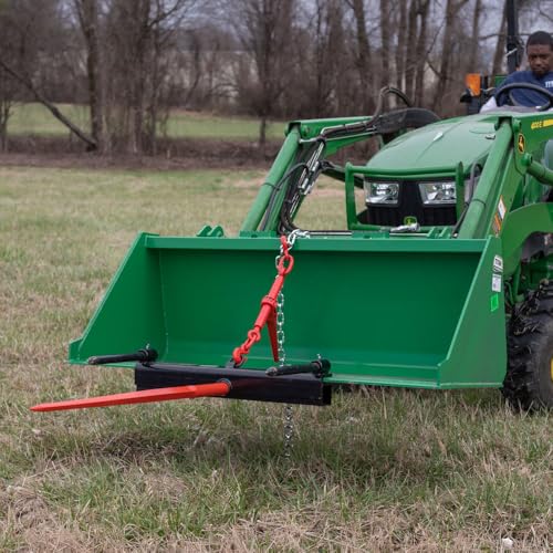 Titan Attachments 49" Hay Bale Spear Attachment with Stabilizer Spears, Universal HD Front Skid Steer Tractor Loader Bucket Attachment, 3000 LB Capacity