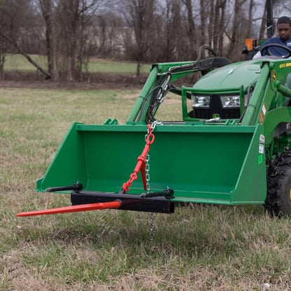 Titan Attachments 49" Hay Bale Spear Attachment with Stabilizer Spears, Universal HD Front Skid Steer Tractor Loader Bucket Attachment, 3000 LB Capacity