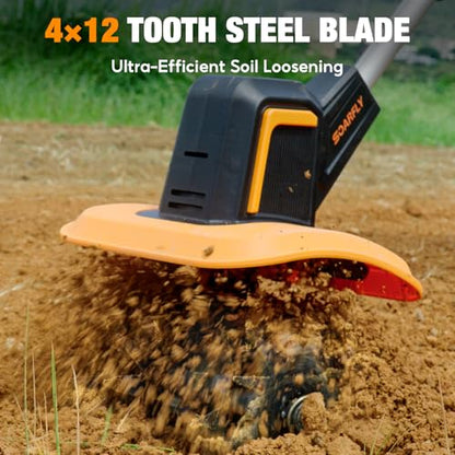SOARFLY Cordless Tiller Cultivator for Gardening, 9" Width 6.6" Depth - size: 2.0AH Battery