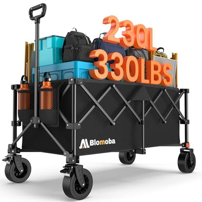 Blomoba Collapsible Wagon Cart, Folding Cart with 330LBS Capacity, Black - color: Black