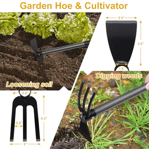 Hoe and Cultivator - 60” Long Handle - Heavy Duty Garden Hoe Tiller, Standing Hoe Garden Tools Durable Cultivator Hoes Hand Rake Fork for Gardening Weeding Planting Loosening Soil - size: 60"