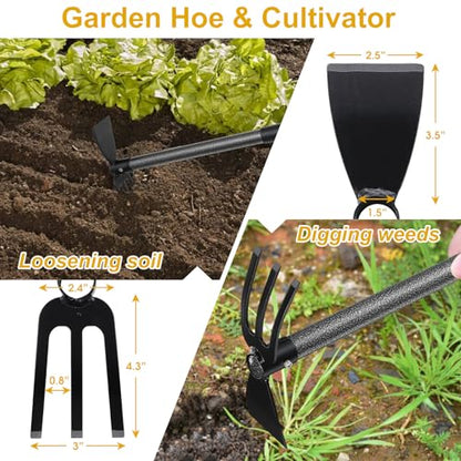 Hoe and Cultivator - 60” Long Handle - Heavy Duty Garden Hoe Tiller, Standing Hoe Garden Tools Durable Cultivator Hoes Hand Rake Fork for Gardening Weeding Planting Loosening Soil - size: 60"