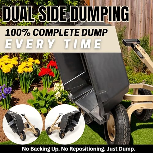 Heavy-Duty Garden Cart on Wheels – 7 Cu. Ft. Patented Dual Side Poly Dump Cart, 1200 lb. Capacity, All-Terrain Utility Wagon with Pneumatic Wheels for Yard, Garden, Farm & Work - size: 13" Pneumatic