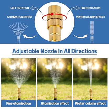 Kalolary 100FT Misting Cooling System with 360°Adjustable Nozzles - size: 100FT with Adjustable Brass Spray Nozzles