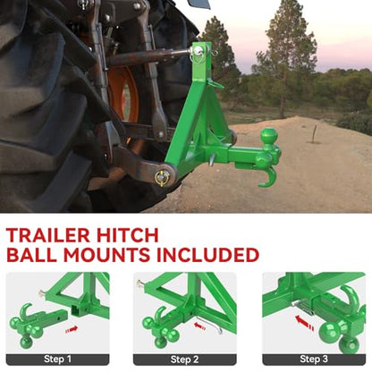 3 Point Trailer Hitch 2” Receiver for Cat 1 Tractor Quick Hitch Attachment - color: Green