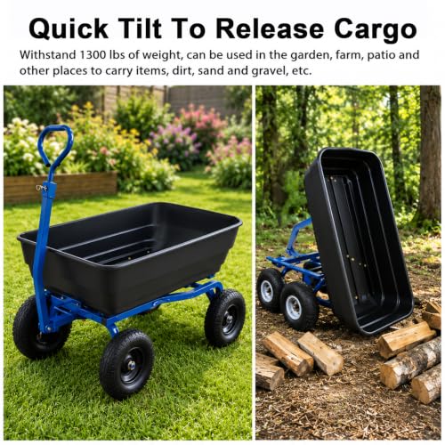 AAIN 1300 lb Heavy Duty Garden Dump Cart,13" Pneumatic Tires, Utility Wagon