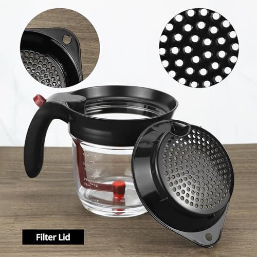 QWORK Fat Separator, 4 Cups / 1000 ml Grease Separator with Bottom Release - Soup Oil Separator Measuring Cup for Cooking