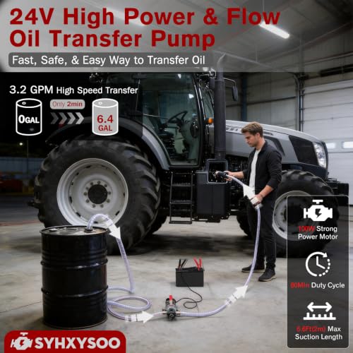 3.2GPM Oil Extractor Pump, DC 24V 100W Portable Electric Gear Oil Pump