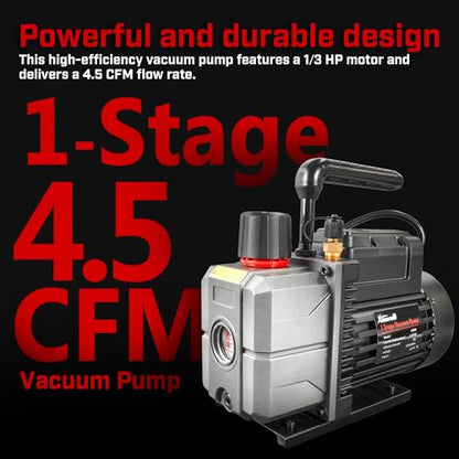 XtremepowerUS HVAC Vacuum Pump Manifold HVAC R134a, R12, R22, R410a, A/C Refrigeration R134, R134 Quick Connector AC Manifold Gauge Air Conditioner Oil Bottle w/Bag (4.5CFM) - size: 4.5CFM