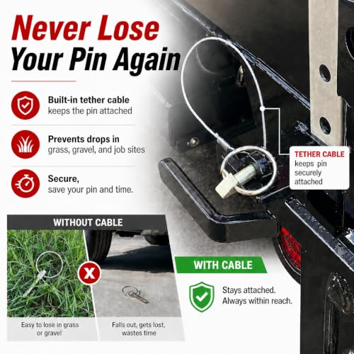 3/8 x 1-3/4 Lynch Pin with 10 in Stainless Steel Cable, Heavy Duty Linch Pin with Ring, Quick Release Trailer Gate Pin for Utility Trailer, Farm Gate, Tractor & Equipment, Zinc Plated, 4 Pack
