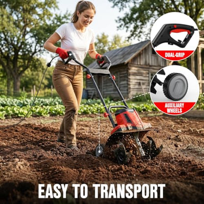 EWORK 10Amp Corded Electric Tiller, 14" Heavy Duty Rototiller