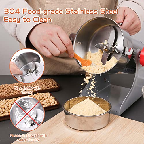 Electric Grain Mill Grinder 800g High-speed Grain Spice Herb 1800W Dry Grinding Machine 304 Stainless Steel Superfine powder High-speed Grain Mill 36000r/min for Kitchen Home and Commercial - size: 800G