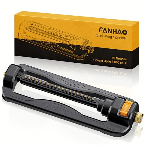 FANHAO Oscillating Sprinkler for Yard, Garden and Flower Beds, Covers Up to 3,600 sq. ft., Durable Lawn Sprinkler with 19 Precision Nozzles, Adjustable Range Watering System