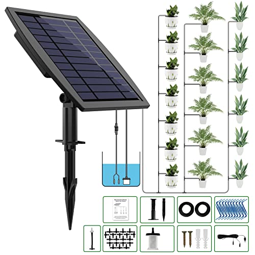 Solar Automatic Drip Irrigation Kit System, JIYANG Solar Powered Auto Easy DIY Watering Device Supported Pots Plants, 12 Timing Modes with Anti-Siphoning Device (Supported 20-30 Pots, 12Timing Modes) - size: 20 Pot-Drip Irrigation