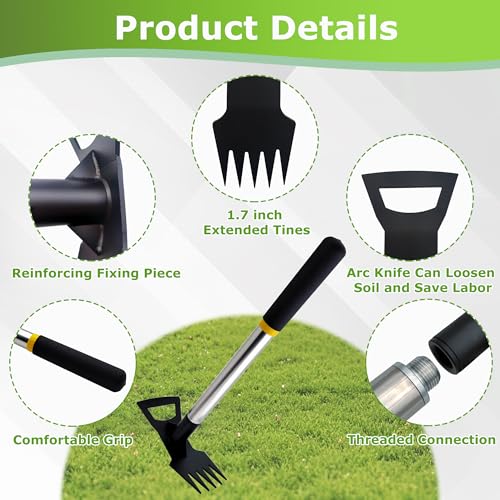 Weed Puller Tool, 2-in-1 Weeding Tool for Deep Root Removal, Garden Tools - size: 5-tooth short handle