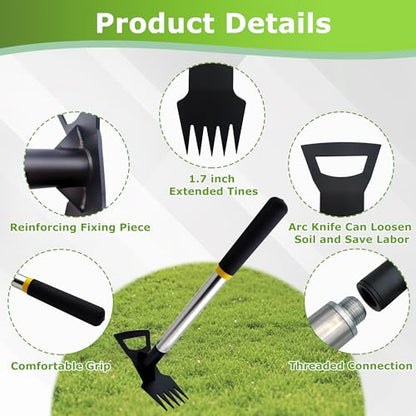 Weed Puller Tool, 2-in-1 Weeding Tool for Deep Root Removal, Garden Tools - size: 5-tooth short handle
