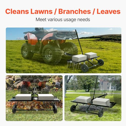VEVOR Tow Behind Dethatcher, 48-inch Tow Dethatcher with 24 Spring Steel Tines, Lawn Dethatcher Rake for ATV or Mower, Tow Behind Lawn Rake with Lift Handle for Garden Farm Grass - style: 48" ATV Rake