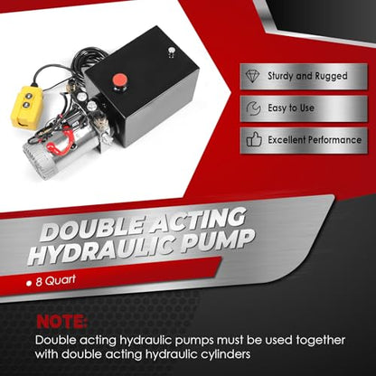 Nakkaa 12V DC 8 Quart Hydraulic Power Device Double Acting Hydraulic Pump - size: 8 Quart Double