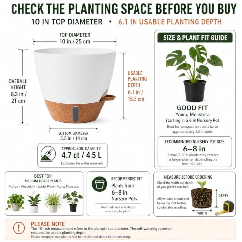 2 Pack 10 inch Plant Pots, Plastic Self Watering Planters - color: White, size: 10 inches