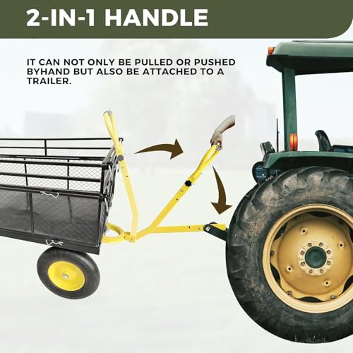 Heavy Duty 1400 lbs Capacity Steel Garden Cart with Removable Mesh Sides & 16" Tires, Convertible Flatbed Utility Wagon for Farm, Yard, Lawn, and Beach Use, Yellow - color: Yellow, size: 1400 LBS