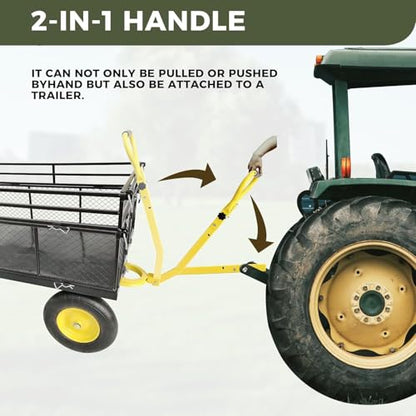Heavy Duty 1400 lbs Capacity Steel Garden Cart with Removable Mesh Sides & 16" Tires, Convertible Flatbed Utility Wagon for Farm, Yard, Lawn, and Beach Use, Yellow - color: Yellow, size: 1400 LBS
