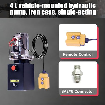 Hydraulic Power Units, 12V DC Hydraulic Pump 4L Iron Hydraulic Power Unit for Car Lifting, Dump Trailer, Industrial Applications - color: Black, size: 12V DC 4QT Iron