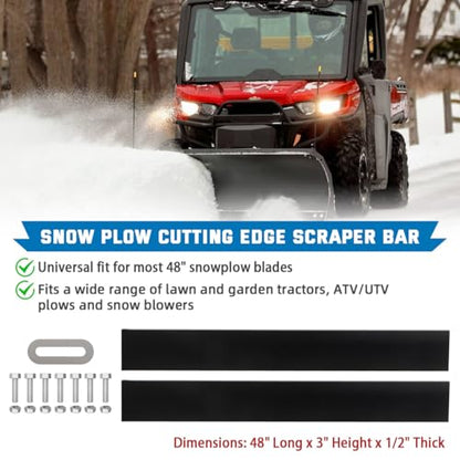 48" Universal Poly Snow Plow Cutting Edge, 1/2" Heavy-Duty Scraper Bar - size: 48 Inch