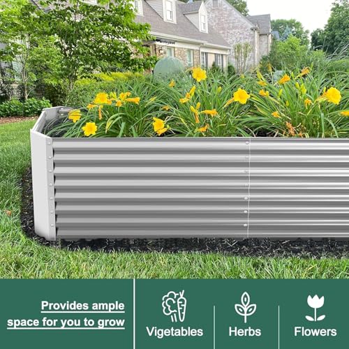 Land Guard 2 Pack 6×3×2 ft Galvanized Metal Raised Garden Bed, 2FT Deep Root Elevated Planter Box Steel Large Vegetable Flower Bed Kit, Silver