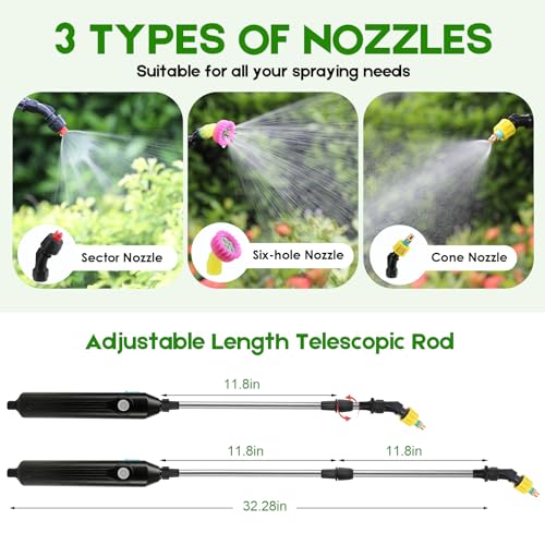 2 Gallon Battery Powered Sprayer,Electric Weed Sprayer 3 Mist Nozzles Yard - color: Green