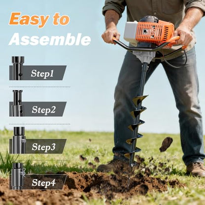 Gas Powered Earth Auger 85CC 2-Stroke Post Hole Digger with 3 Bits