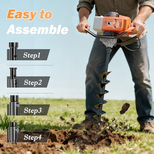 Upgraded 72CC Gas Auger w/ 3 Bits(4" 6" 8") & 3 Extenders(8" 12" 20") - size: 72cc+3 auger(4"6"8")+3 Ext(8"12"20")