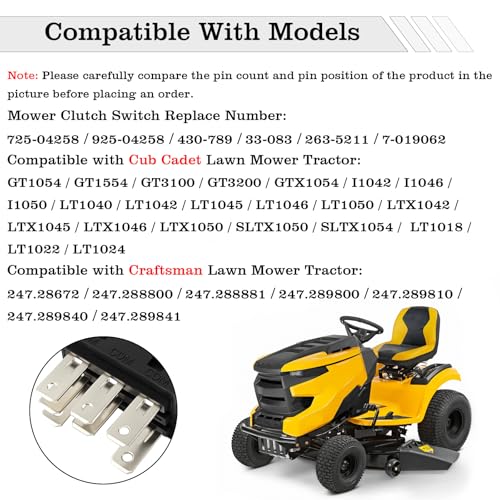 725-04258 Mower Clutch PTO Switch, 7 Terminals, Upgrade Blade Clutch Switch Fit for MTD Troy-Bilt Craftsman Cub Cadet Lawn Tractor LT1018 LT1022 LT1024 LT1042 LT1045 LT1046 LT1050 - color: 725-04258