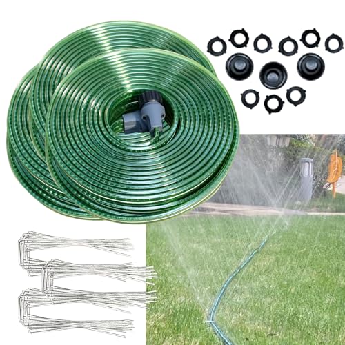 Watoo 2026 Sprinkler Hose & Soaker Hose for Yard - 150FT (50 * 3) Reinforced Flat Garden Hose with Holes, Heavy Duty No-Kink Lawn Irrigation Hose (Includes Stakes, High Pressure Spray) - size: 50FT*3(150ft)