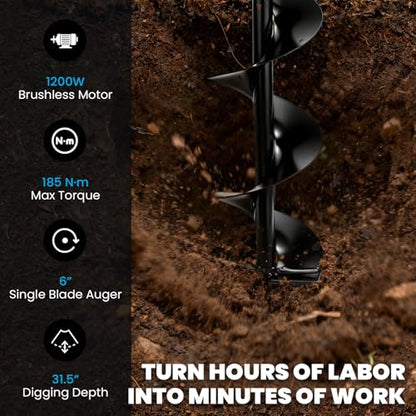 NEWTRY Cordless Earth Auger, 1200W Electric Post Hole Digger, 500-1200RPM