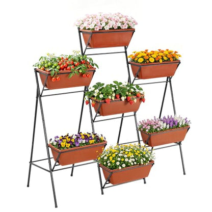 5-Tier Vertical Garden Planter with 7 Plant Boxes & Drainage Trays - color: Brick Red, size: 5-Tier
