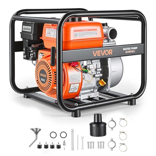 VEVOR Gas Powered Water Pump, 2 in, 132 GPM 6.5HP Semi Trash Water Transfer Pump Portable, Gasoline Engine with 25 ft Discharge Hose, Heavy Duty Frame, Cast Iron Impeller, for Irrigation, Ponds, Pools - size: 2in 6.5 HP 132GPM