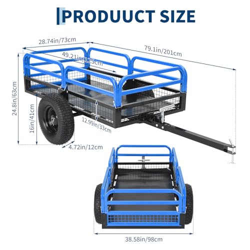 Garvee 1500 lbs ATV UTV Trailer, Pull Behind Dump Cart Lawn Mower Trailer - color: Blue