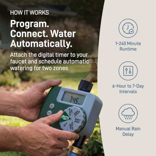 Orbit 2-Zone All-in-One Automatic Watering System - Automatic Sprinkler System for Yard Irrigation Setup - DIY Lawn Kit - Double Outlet Hose Timer - Easy Push-Fit Technology - Large Coverage - 50021 - style: Large Area