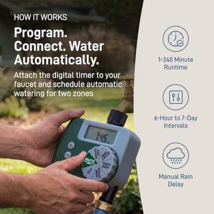 Orbit 2-Zone All-in-One Automatic Watering System - Automatic Sprinkler System for Yard Irrigation Setup - DIY Lawn Kit - Double Outlet Hose Timer - Easy Push-Fit Technology - Large Coverage - 50021 - style: Large Area